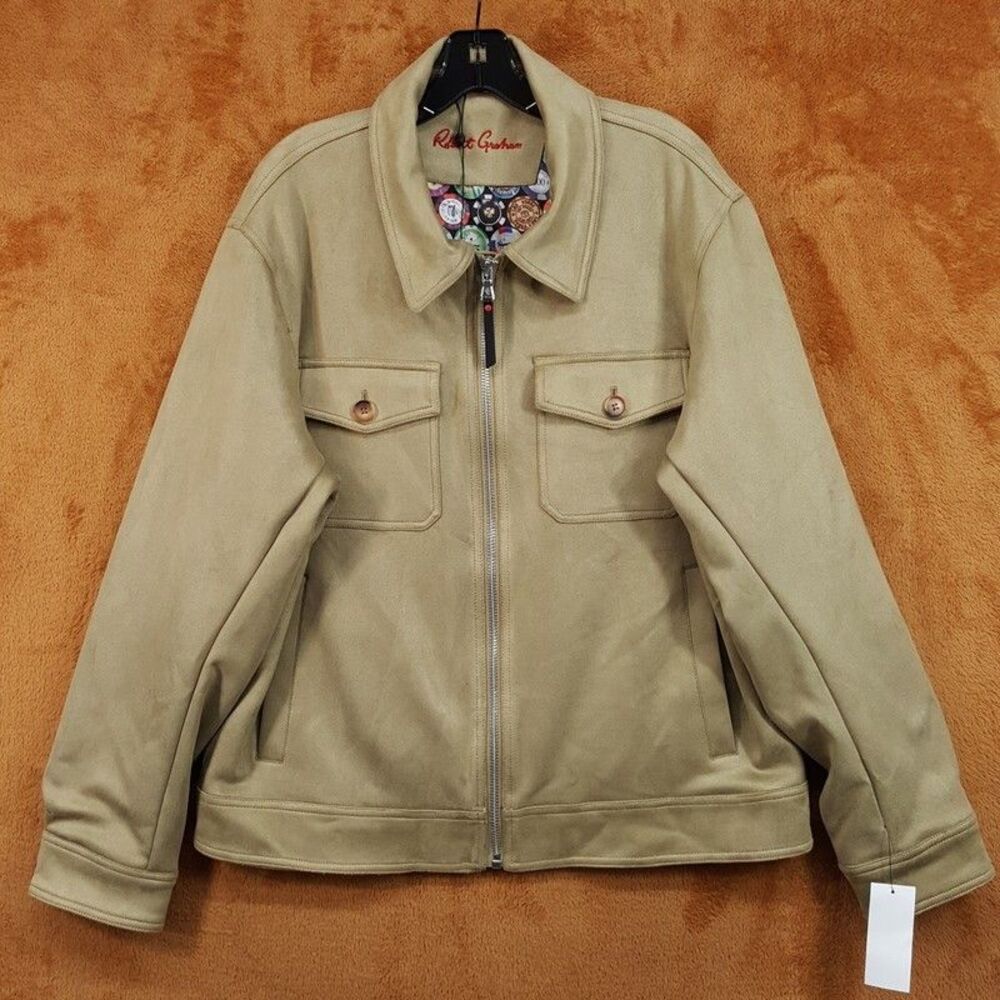 ROBERT GRAHAM Field Jacket Mens Medium Tan Zip Up Washable Suede Poker Chip $248